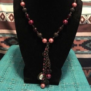 Avon antique gold necklace with pink and red beads